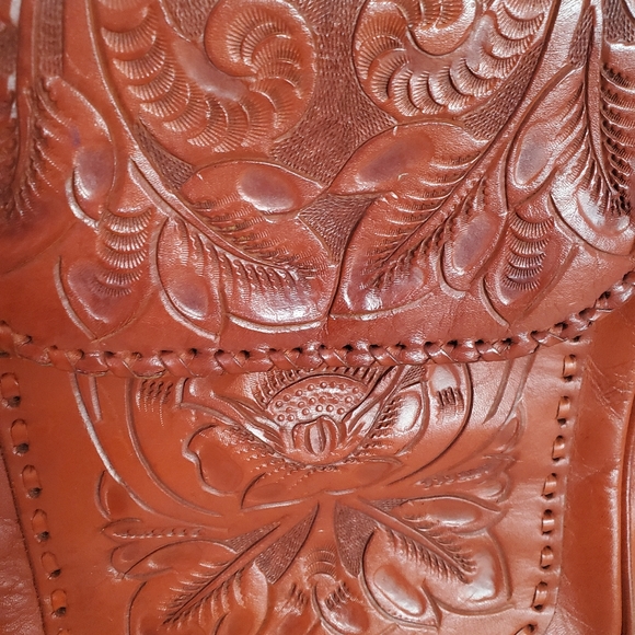 Hand Tooled Burnt Orange Leather Mexico - Picture 2 of 16